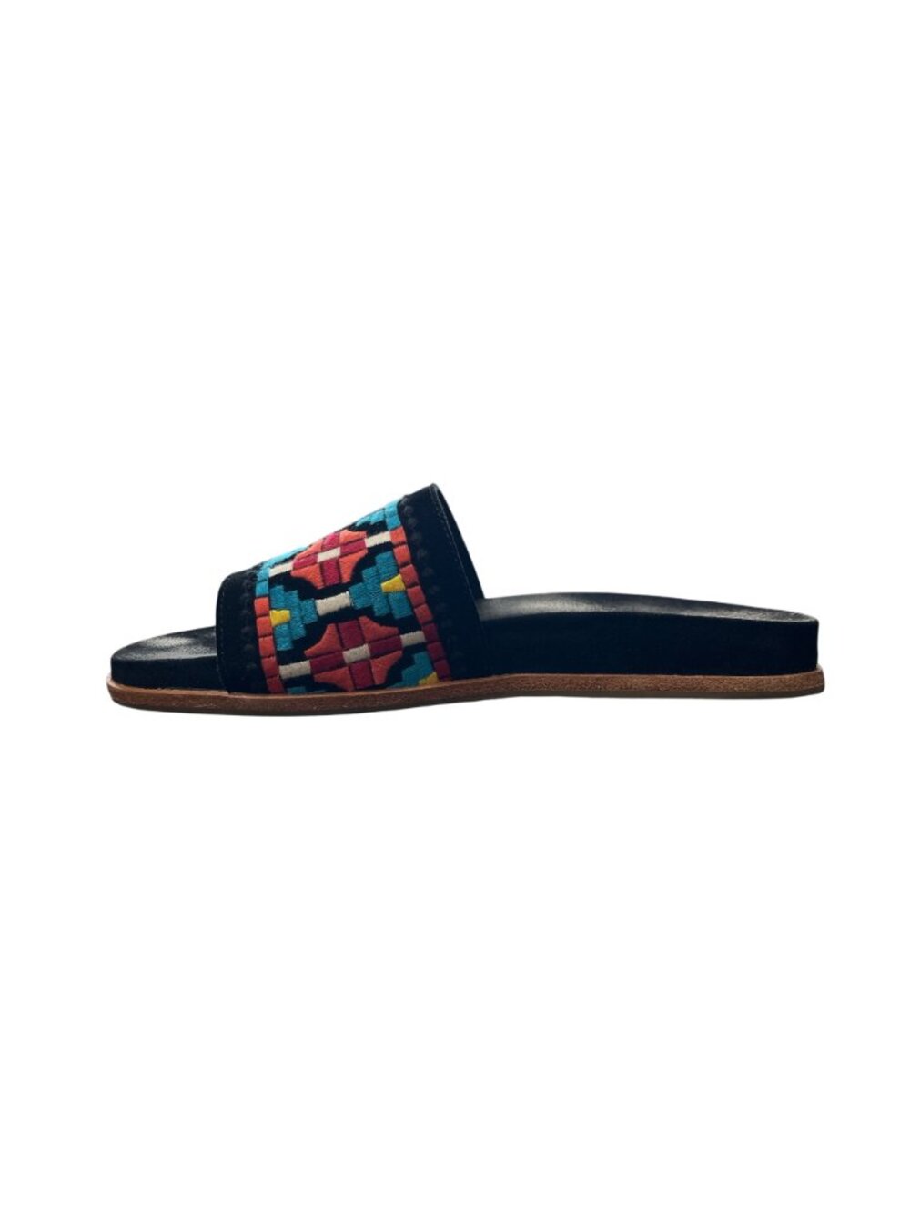 Johnny Was Womens Size 9 Embroidered Flat Slide Sandals Black Suede Leather - Picture 9 of 11